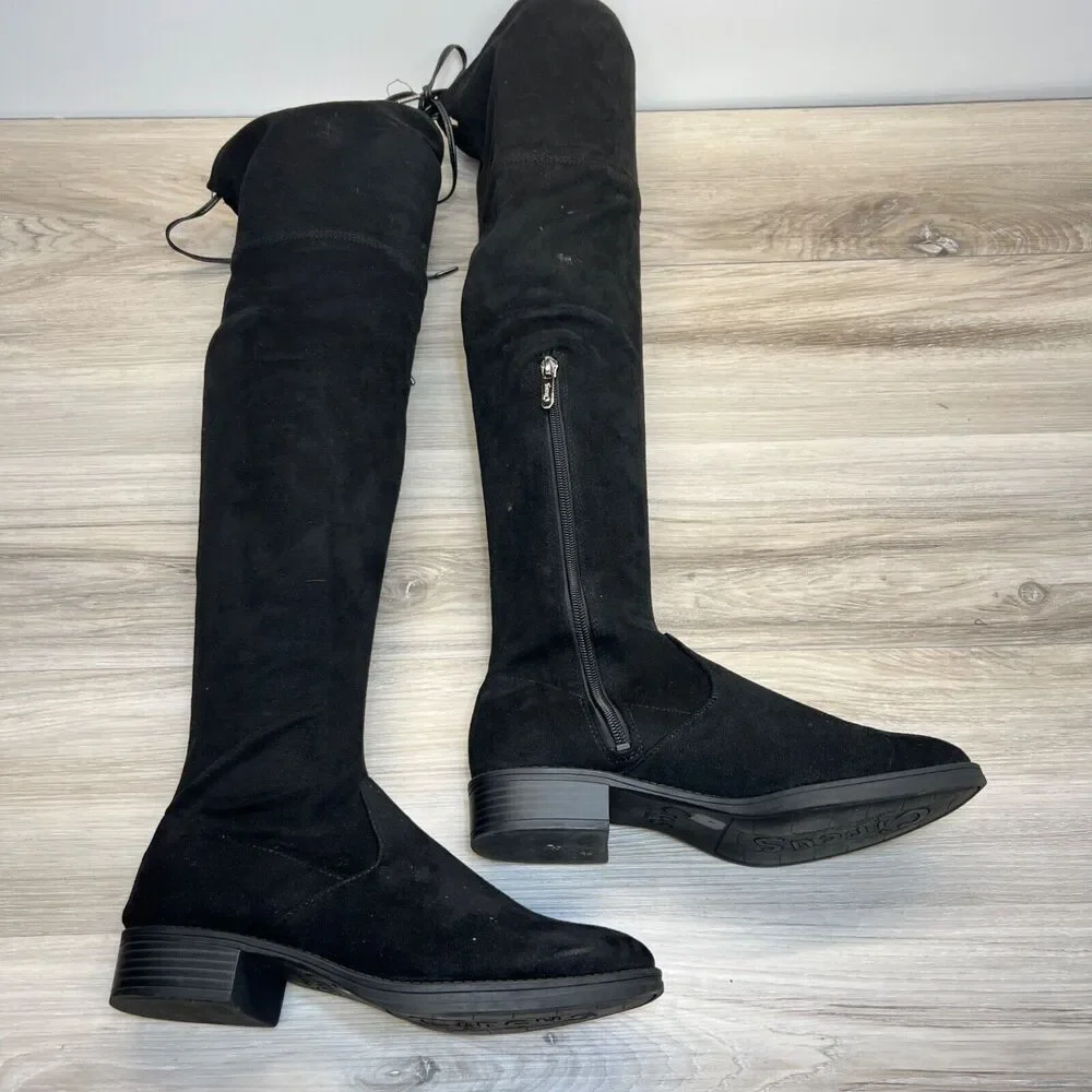 Circus By Sam Edelman Women Black Faux Suede Block Heel Over The Knee‎ Boots 7.5